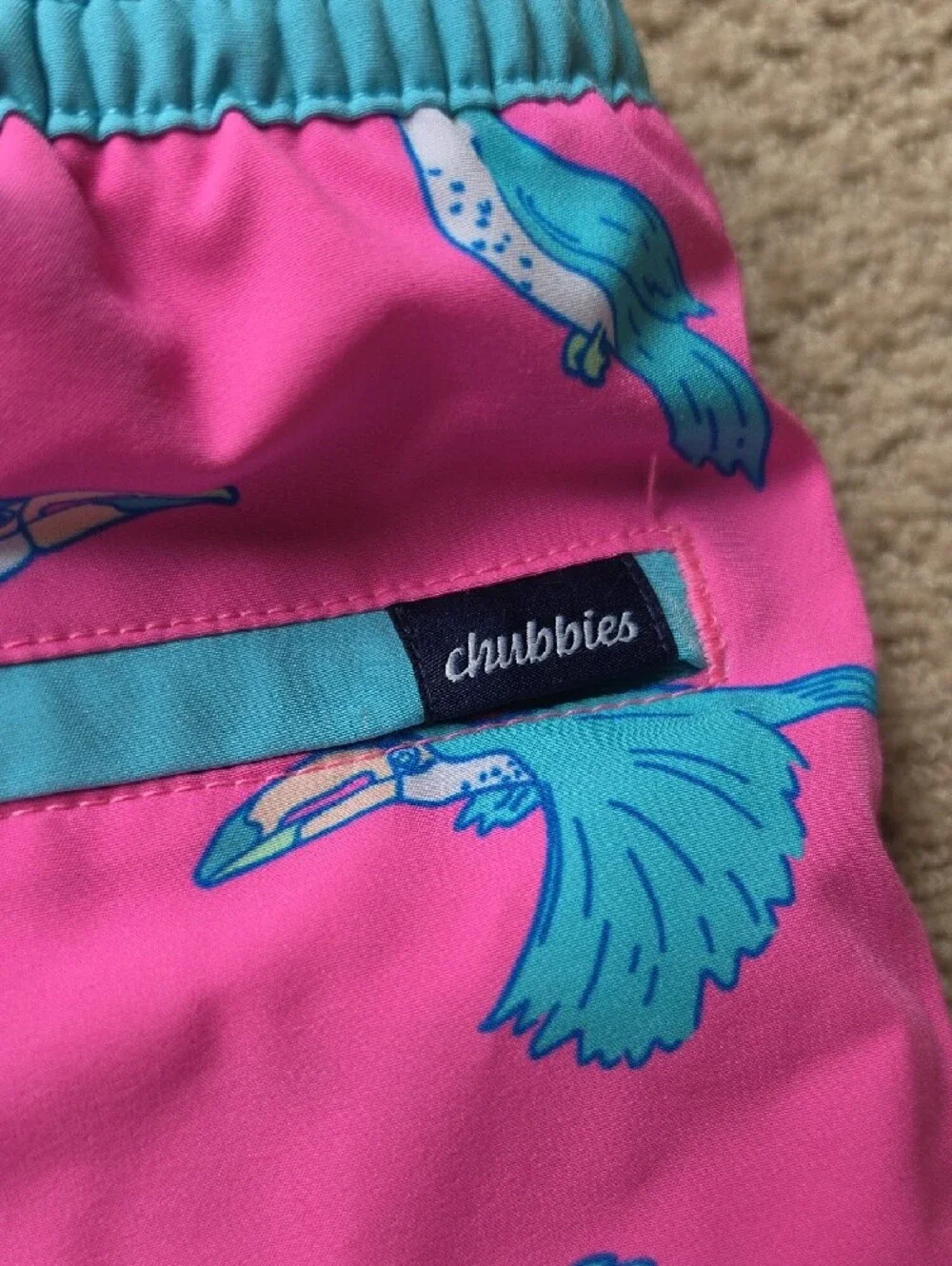 chubbies Pink and Turquoise Elastic Swim Shorts Youth XL